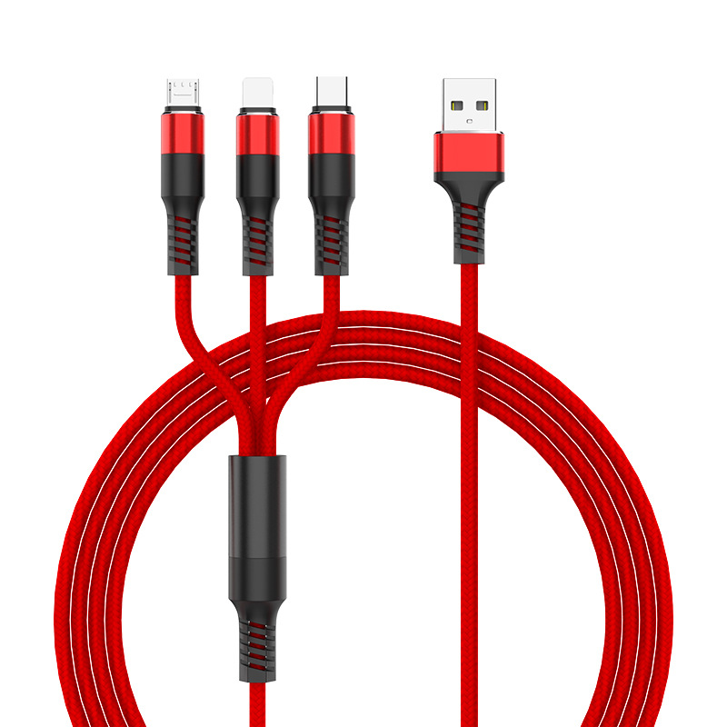 3-in-1 Nylon Strong Charge and Sync USB Cable 2.4A [3 FT] (Red)